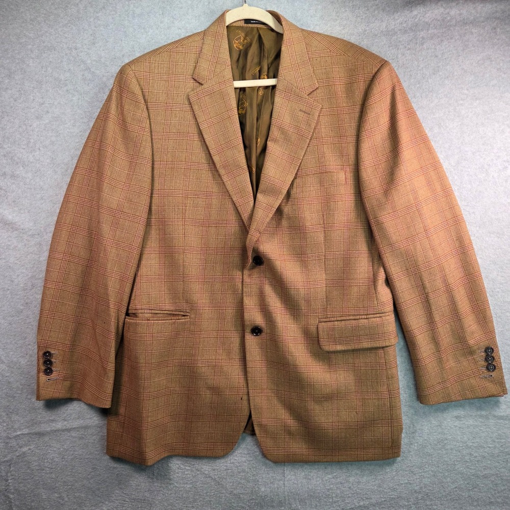 Miller Brothers Ltd Sport Coat Mens 44R Tan Ermenegildo Zegna Wool Glen Plaid